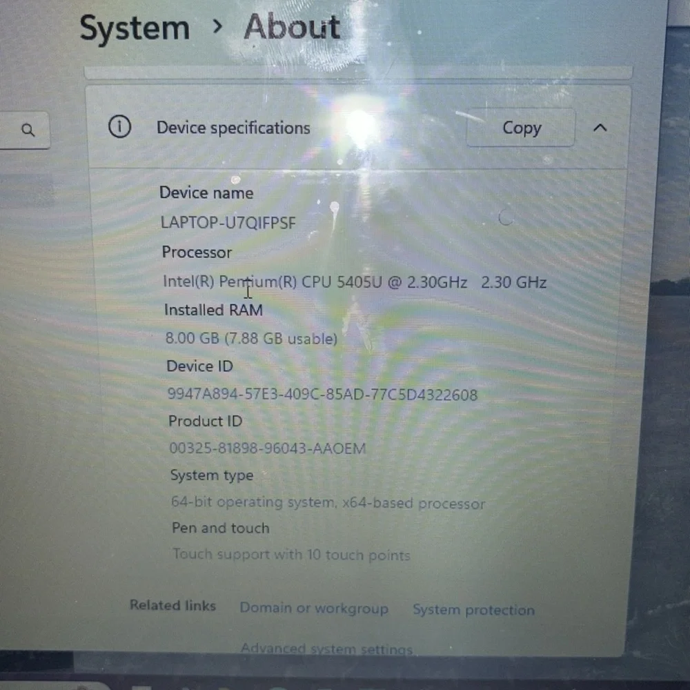 HP LAPTOP-U7QIFPSF Processor intel(R) Premium(R) CPU 5405U @ 2.30GHz 2.30GHz.